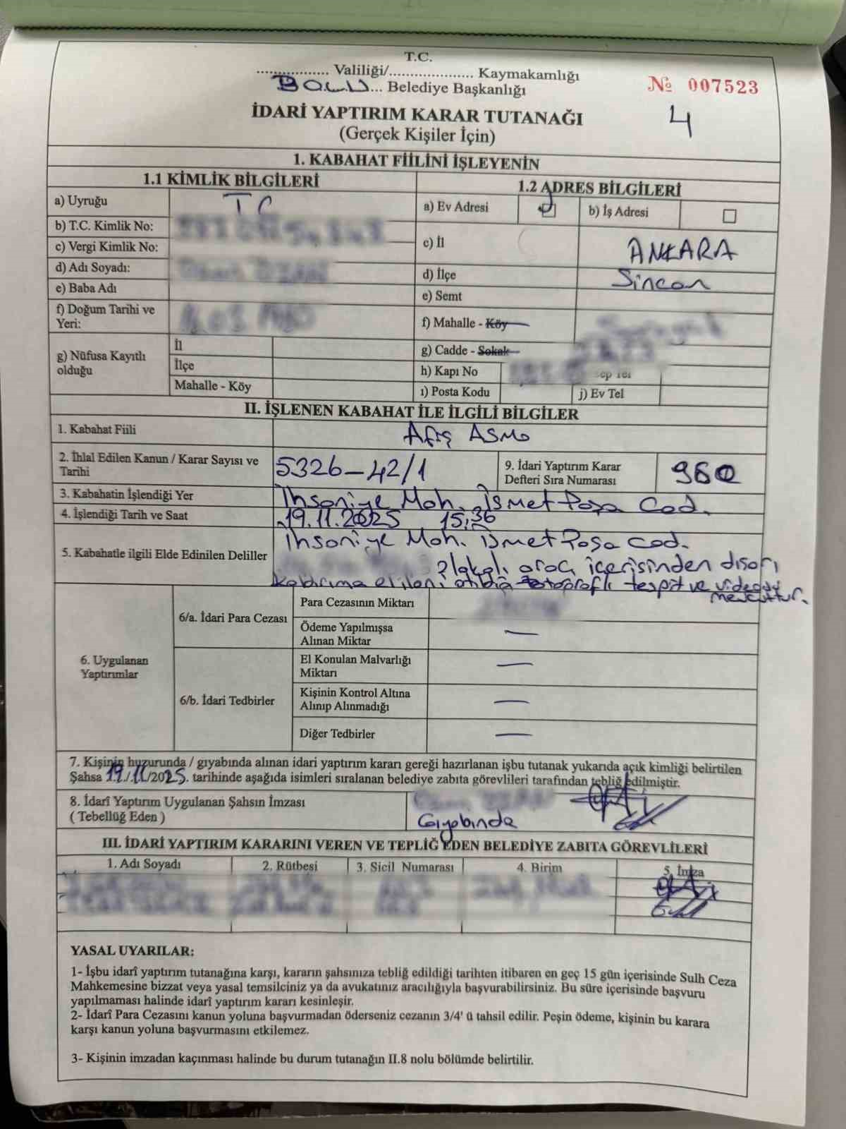 Araçtan sokağa broşür fırlatan kişi, ceza yedi
