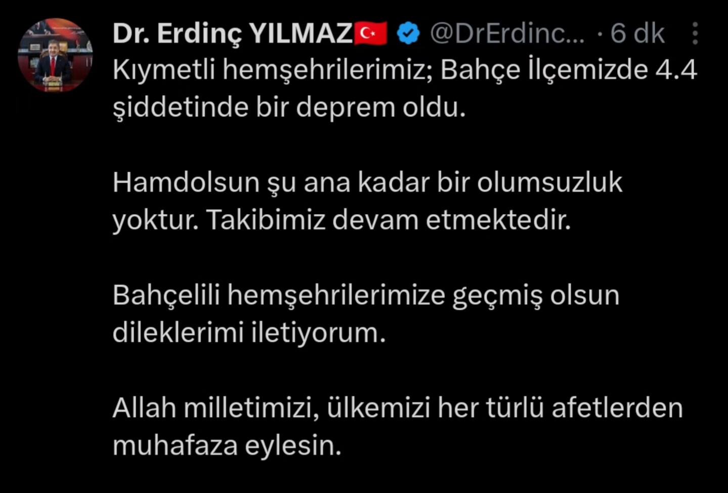 Vali Yılmaz’dan deprem açıklaması: "Şu ana kadar bize ulaşan herhangi bir olumsuzluk bulunmuyor"