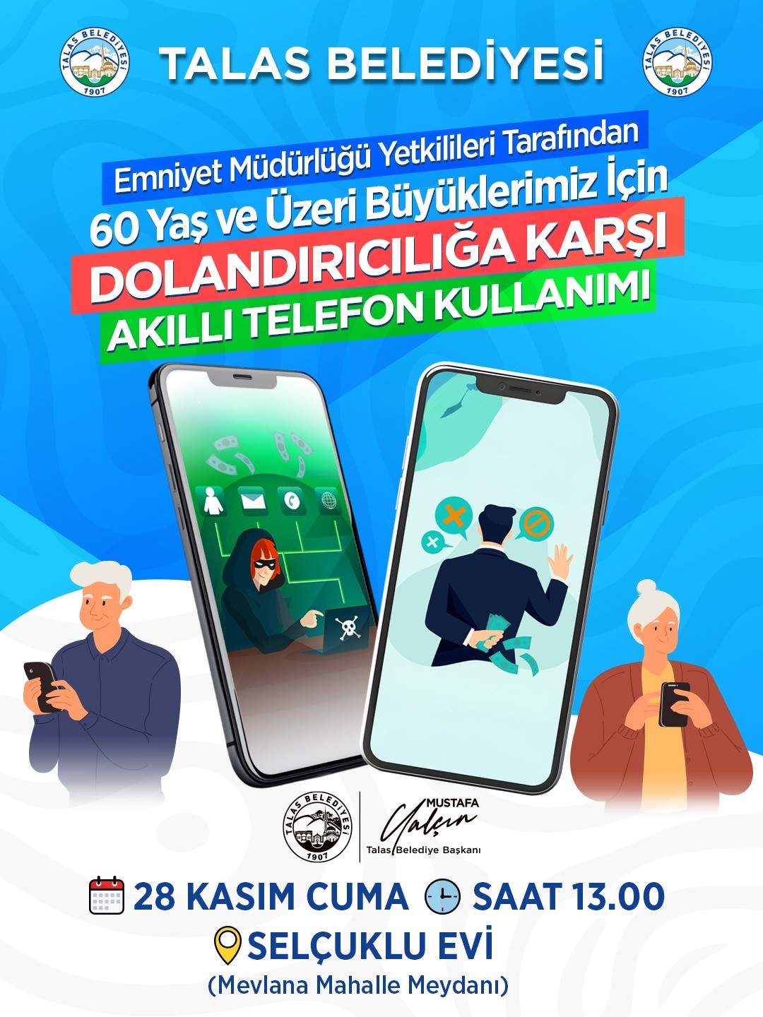 Talas Belediyesi&rsquo;nden b&uuml;y&uuml;klere g&uuml;venli telefon kullanımı eğitimi
