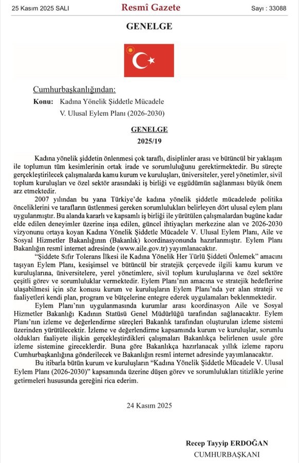 Bakan Göktaş: "2026-2030 dönemini kapsayan ‘Kadına Yönelik Şiddetle Mücadele 5’inci Ulusal Eylem Planımız’ Resmi Gazete’de yayımlanarak yürürlüğe girdi"