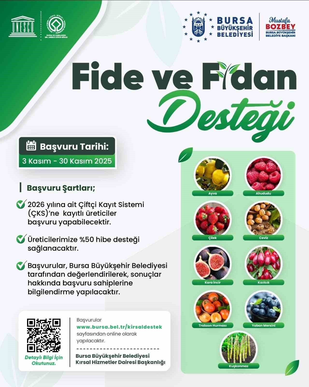 Bursa Büyükşehir 9 üründe fide ve fidan desteğinde bulunacak