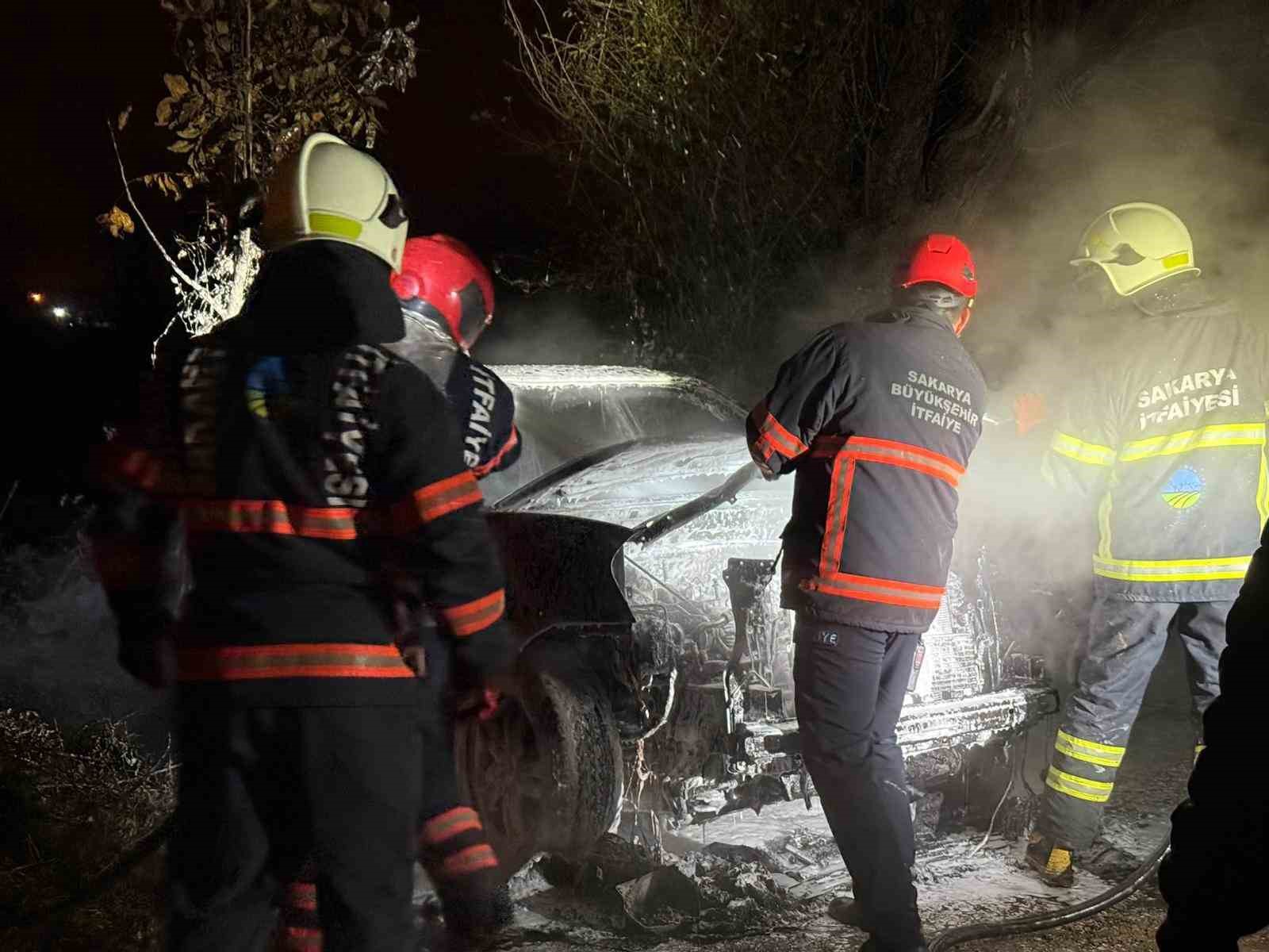 Tarlada park halindeki otomobil alev topuna döndü, geriye demir yığınları kaldı