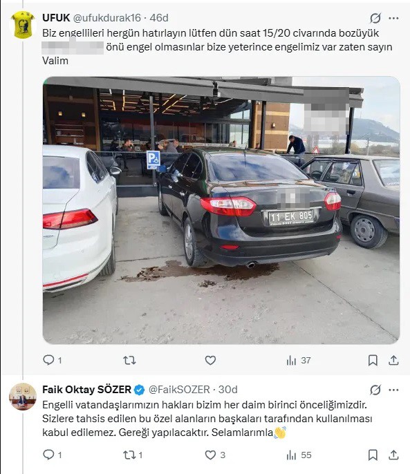 3 Aralık D&uuml;nya Engelliler G&uuml;n&uuml;&rsquo;nde engelli yerine park eden resmi araca ceza
