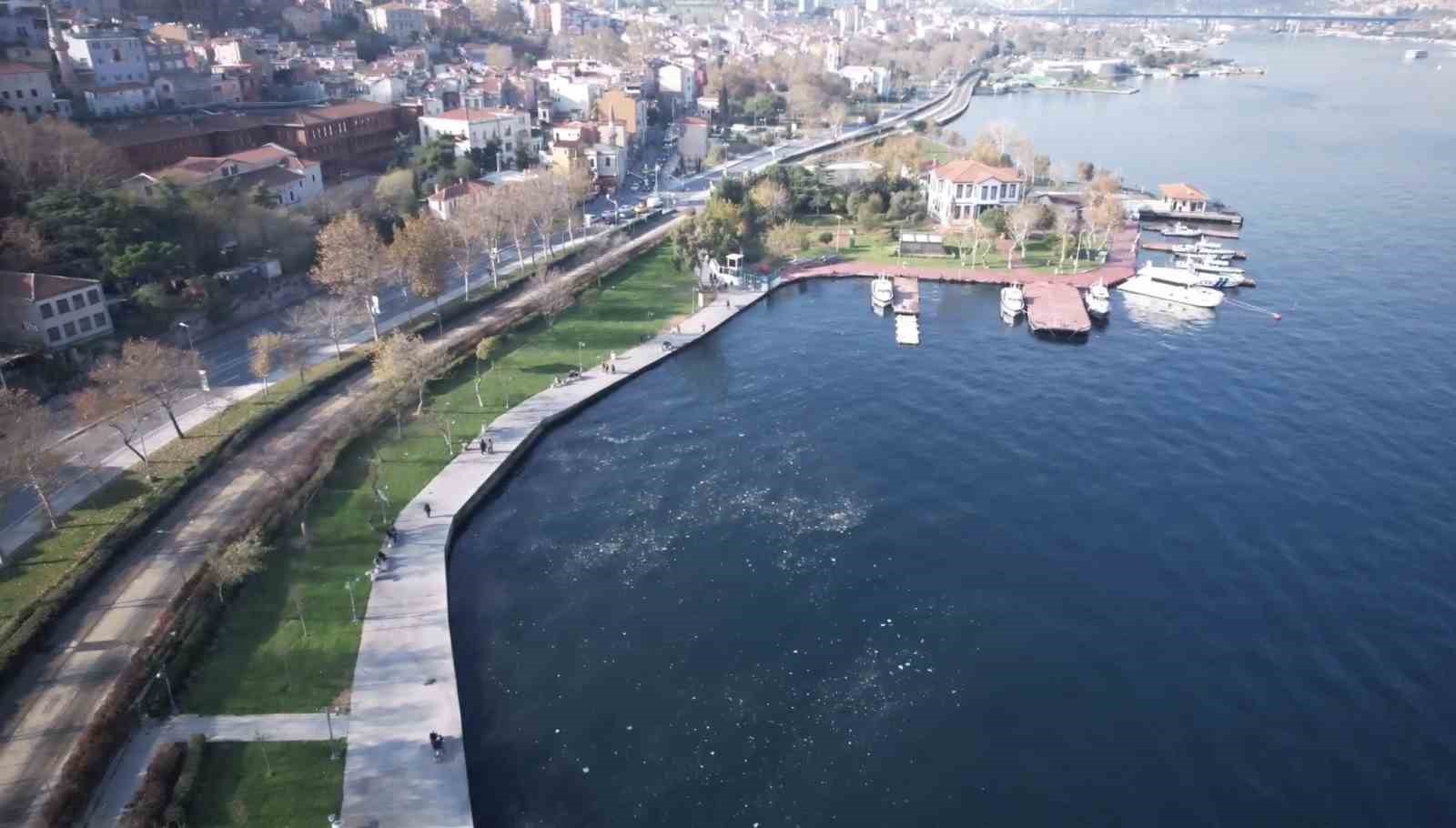 Balat sahilinde olta atan balık&ccedil;ılar deniz y&uuml;zeyinde oluşan kirlilikten şikayet&ccedil;i
