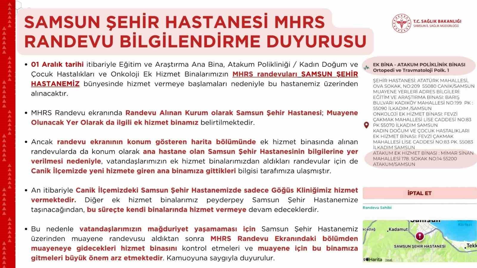Samsun Şehir Hastanesi randevularında &quot;hizmet binası karışıklığı&quot;na dikkat