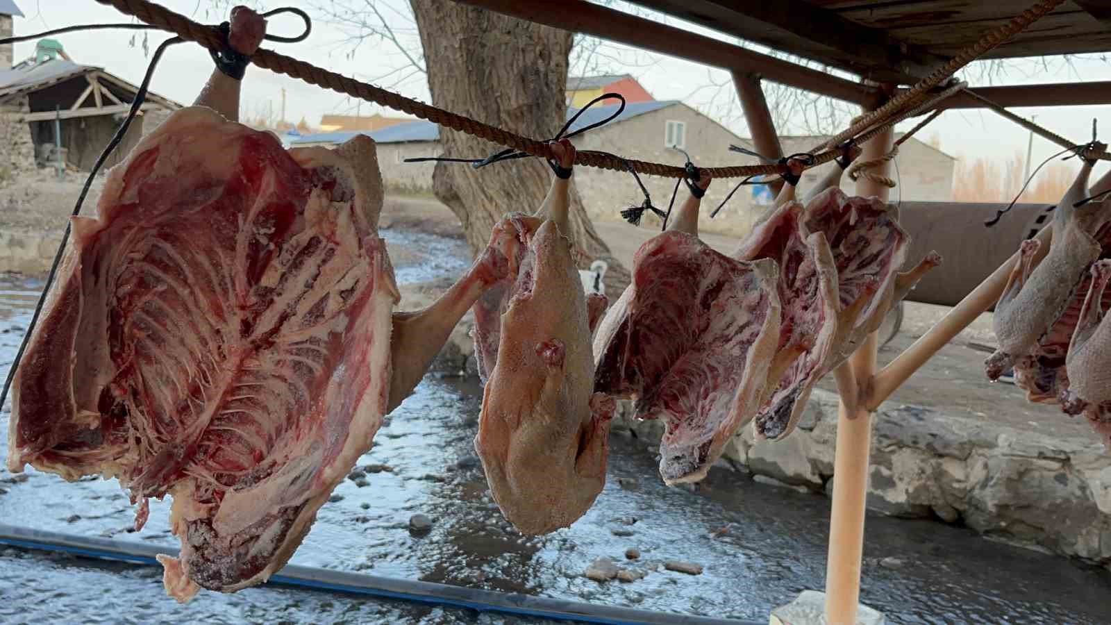 Kars kazı geleneksel yöntemlerle kurutuluyor: Kış sofralarının vazgeçilmezi hazırlanıyor