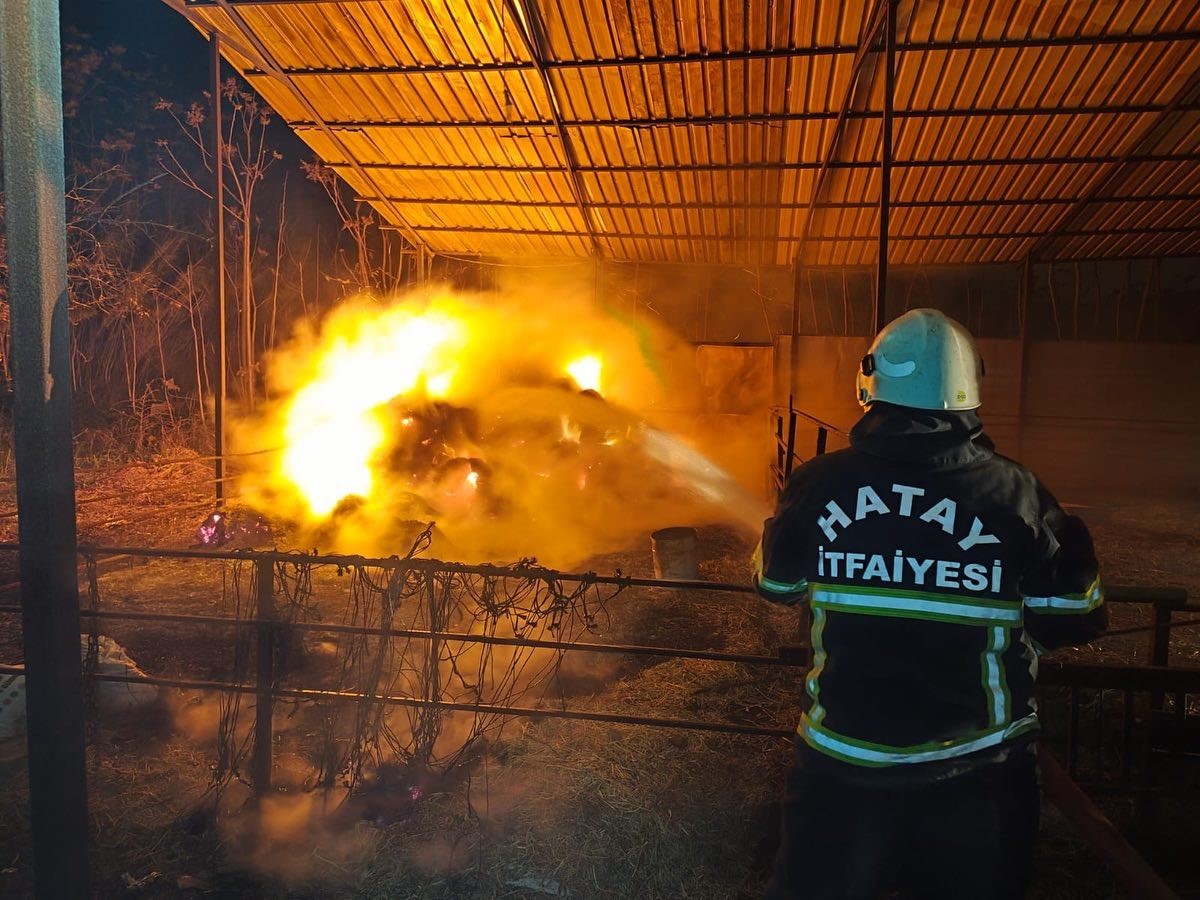 Defne’de samanlık yangını