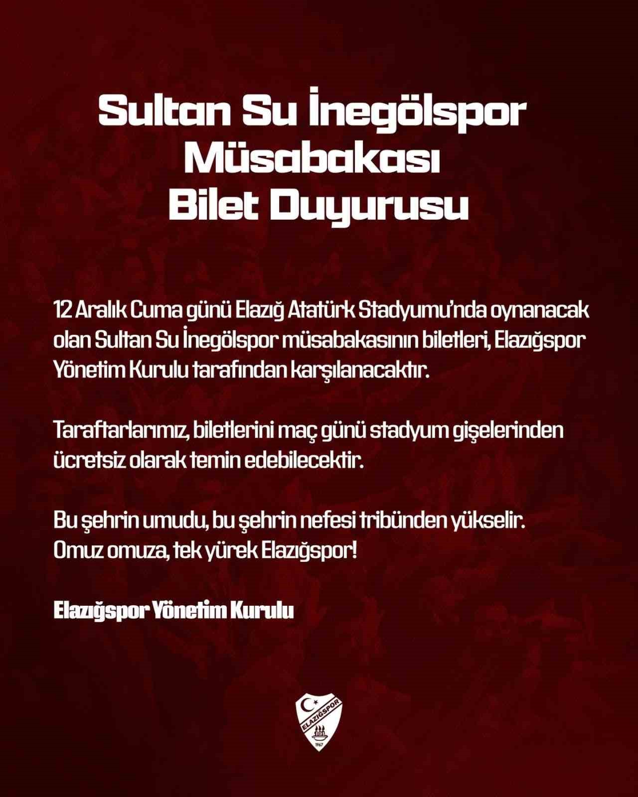 Elazığspor yönetimi biletleri ücretsiz yaptı