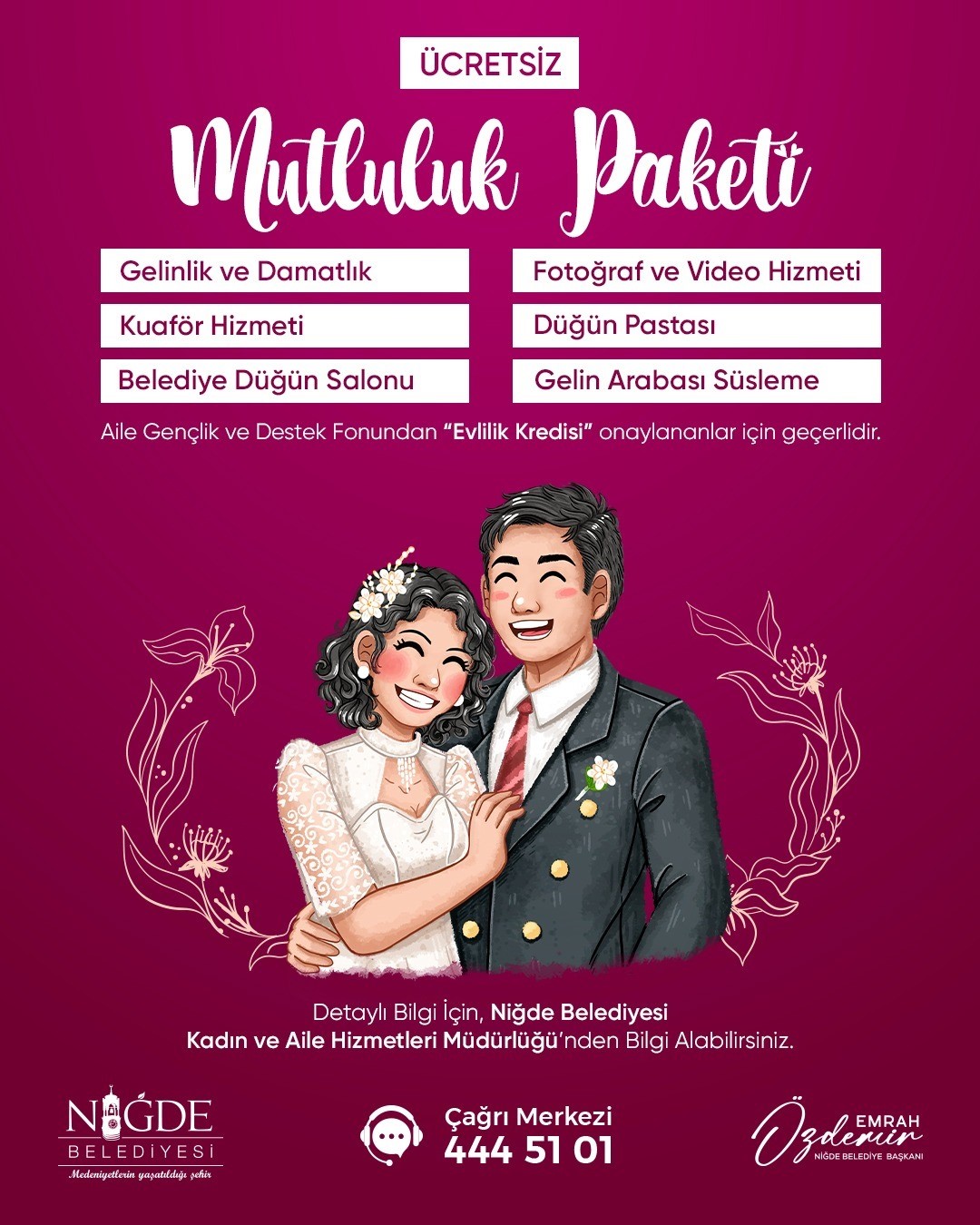 Niğde Belediyesi’nden genç çiftlere "mutluluk paketi" desteği