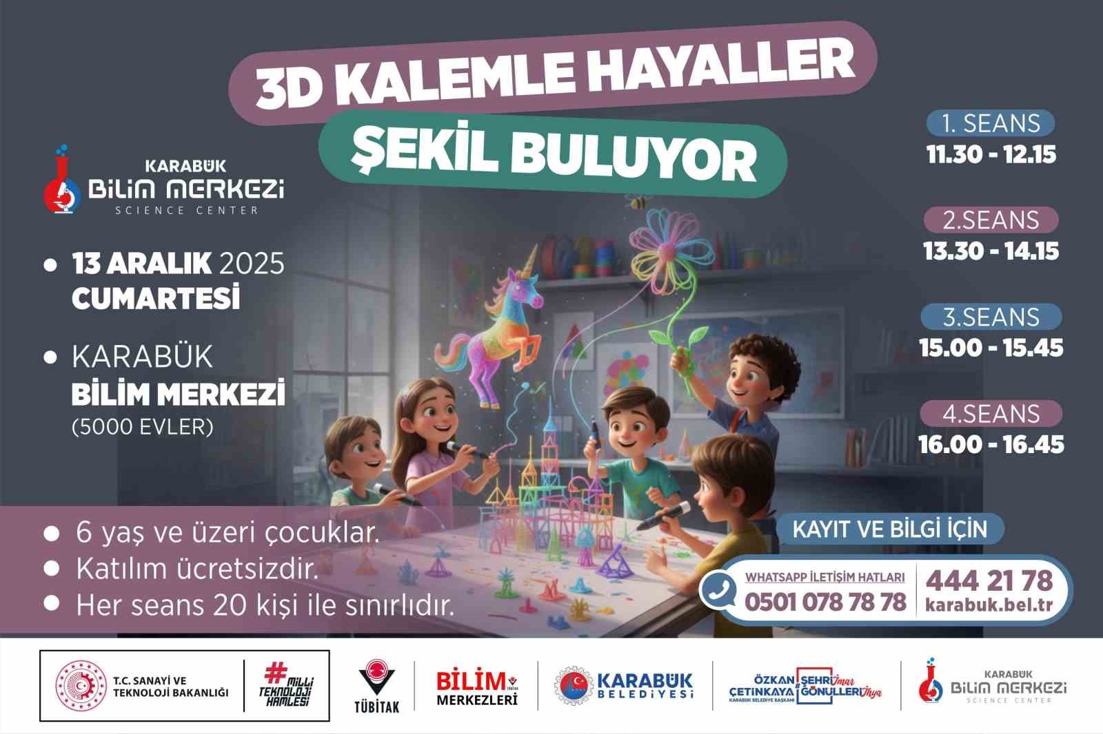 Karabük Bilim Merkezi çocuklara yönelik "3 Boyutlu Kalem Atölyesi" düzenliyor