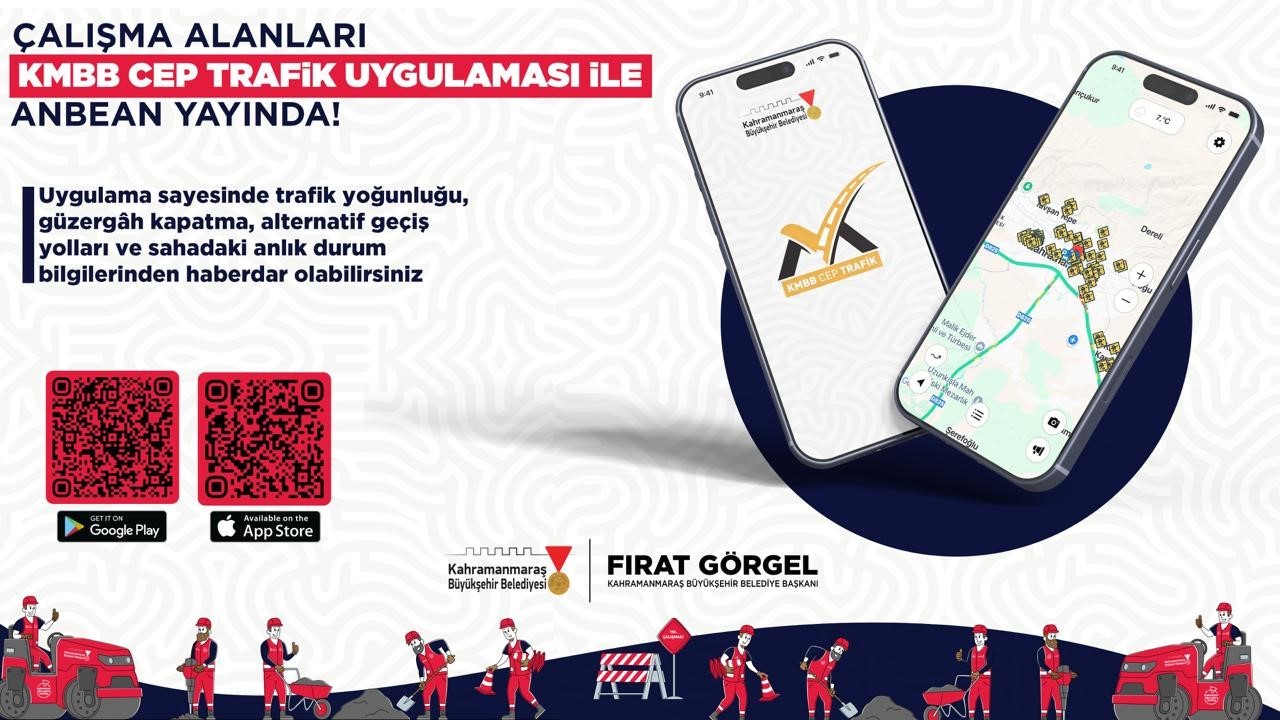 Kahramanmaraş’ta çalışma yapılan yollar "KMBB Cep Trafik" mobil uygulamasında