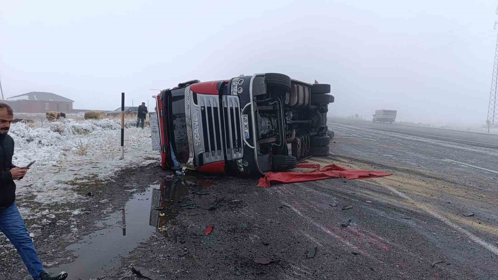 Patnos’ta hayvan yüklü tır devrildi: 10 küçükbaş telef oldu