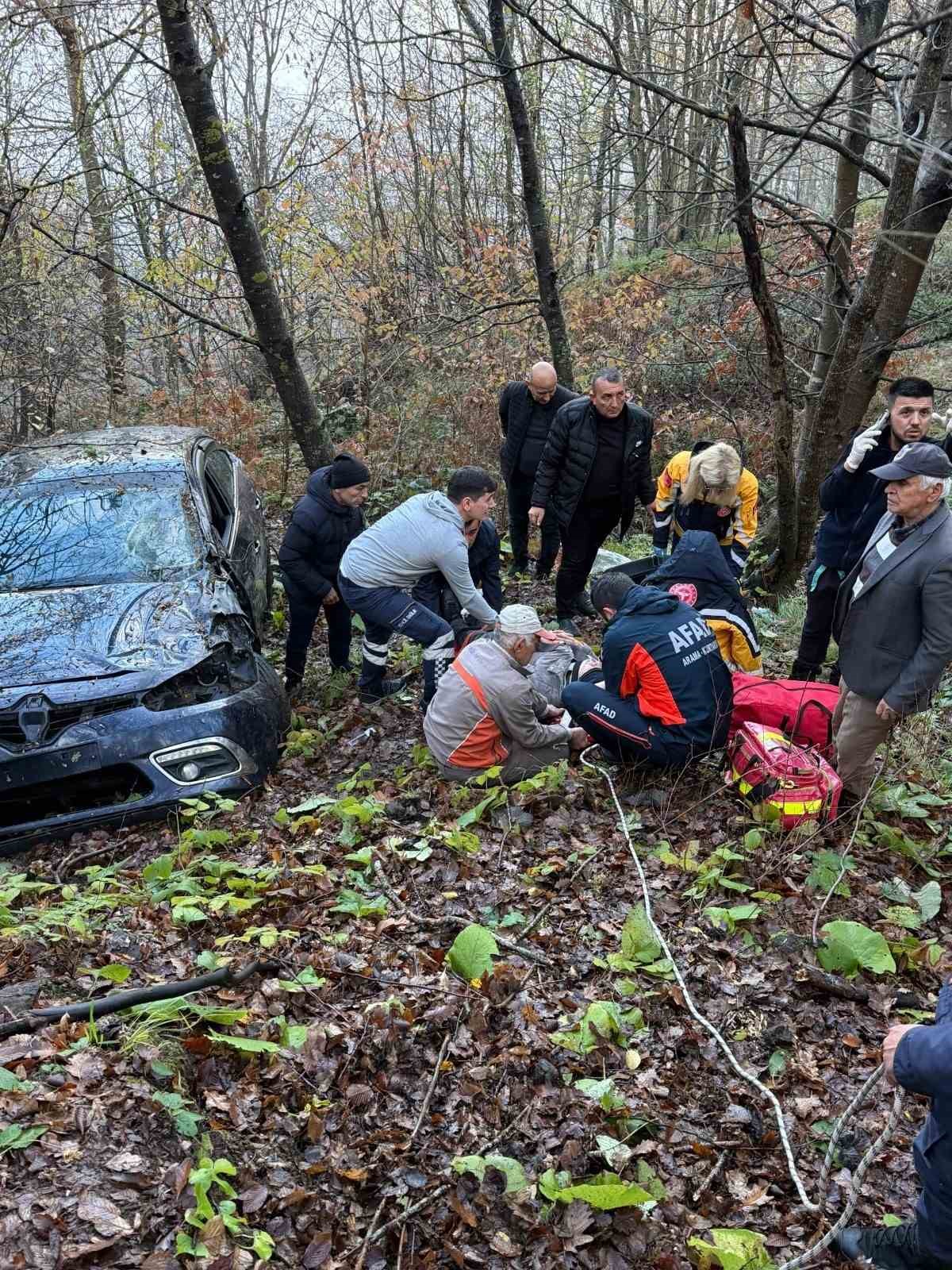 Otomobil ormanlık alana uçtu, 2 yaralı