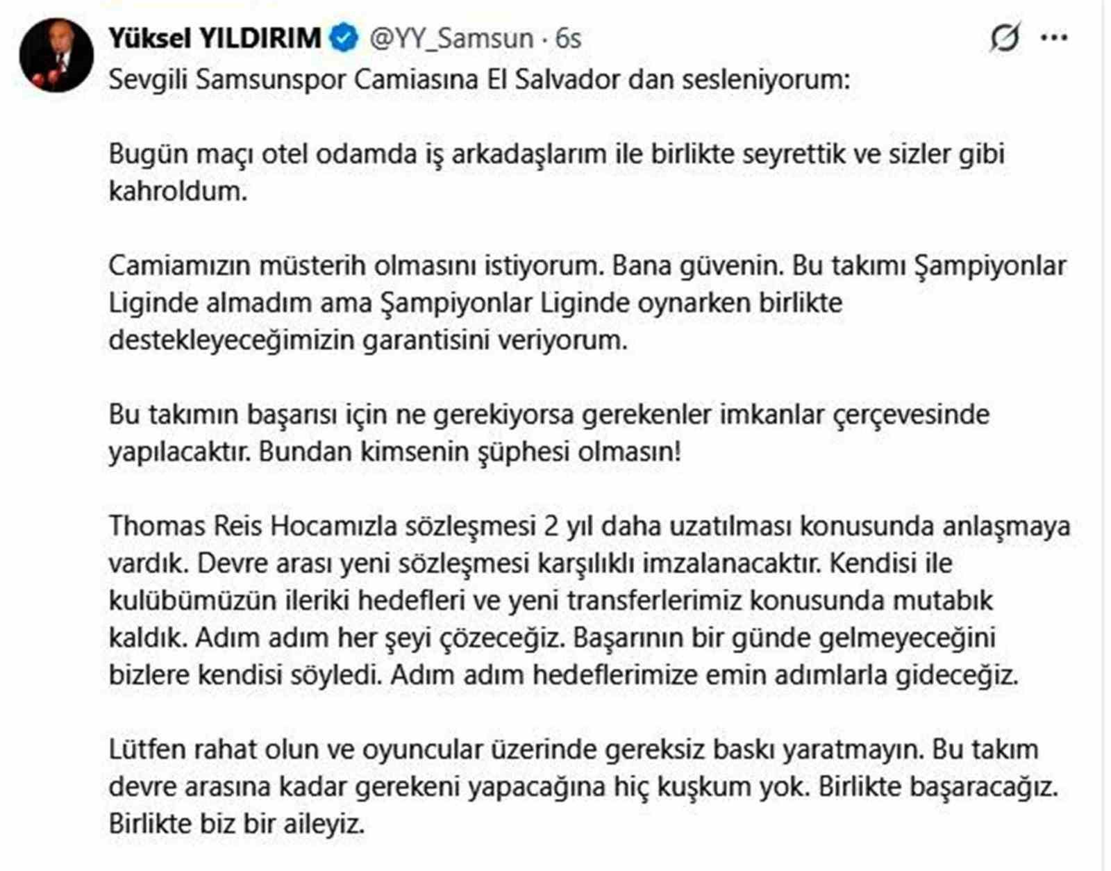 Yüksel Yıldırım: "Thomas Reis ile 2 yıllık sözleşme yenileyeceğiz"