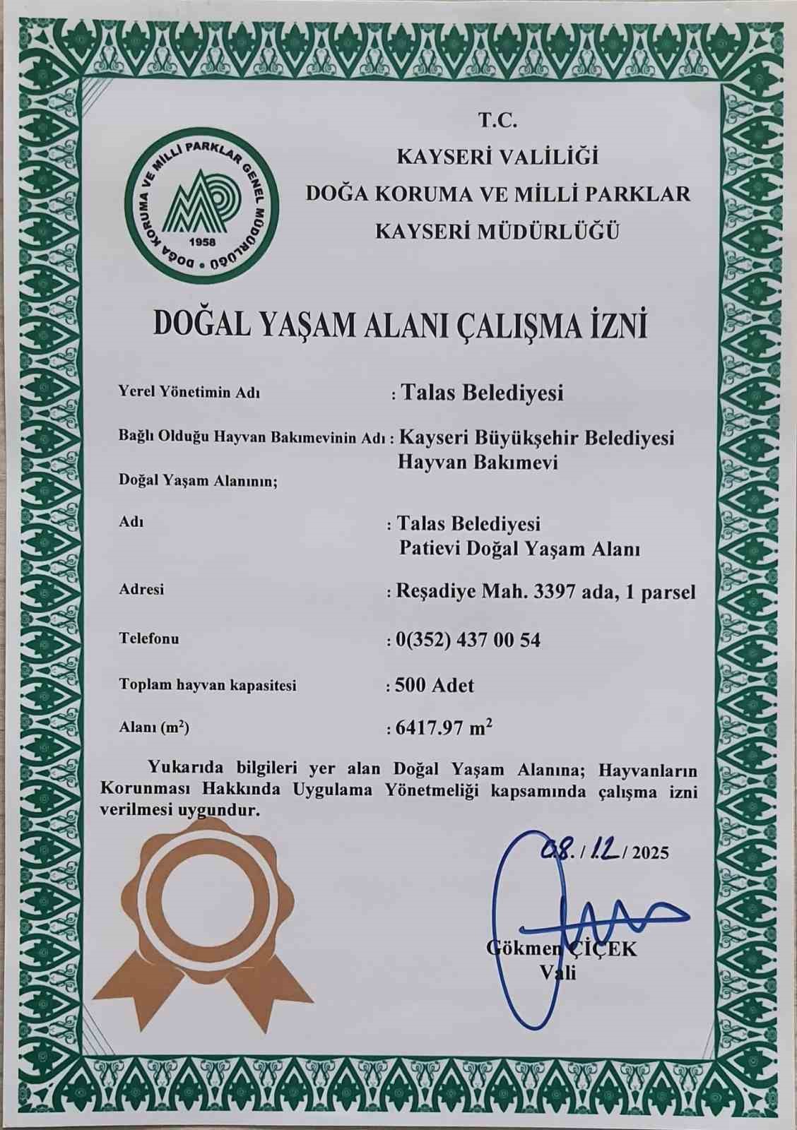Talas Patievi Doğal Yaşam Alanı 500 can i&ccedil;in se&ccedil;kin bir yuva
