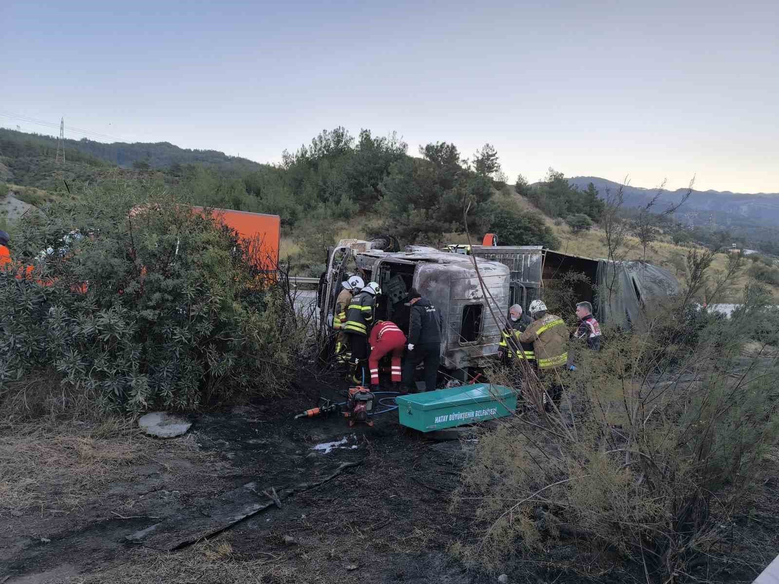 Kaza yaptıktan sonra alevlere teslim olan tırdaki 2 kişi öldü, taşınan anguslar otobana yayıldı