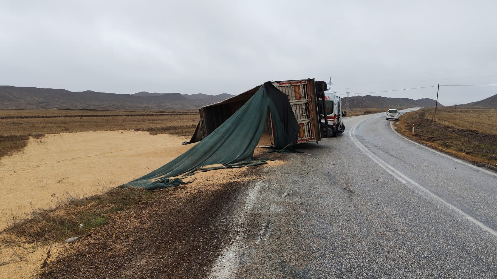 &Ccedil;orum&rsquo;da devrilen tırın s&uuml;r&uuml;c&uuml;s&uuml; yaralandı
