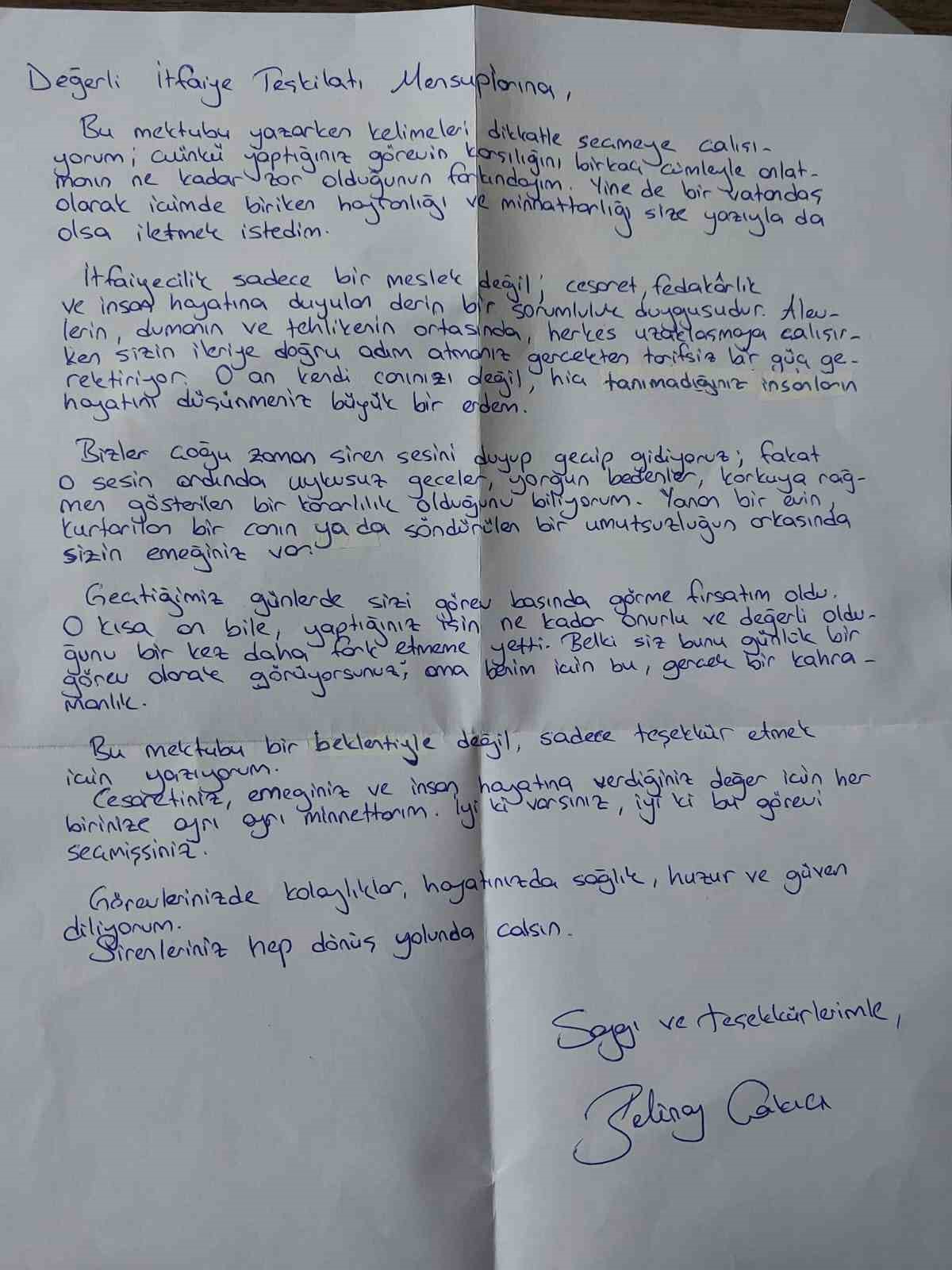 Sorgun Belediyesi İtfaiyesi, kendilerine mektup yazan Belinay’a okulunda sürpriz yaptı