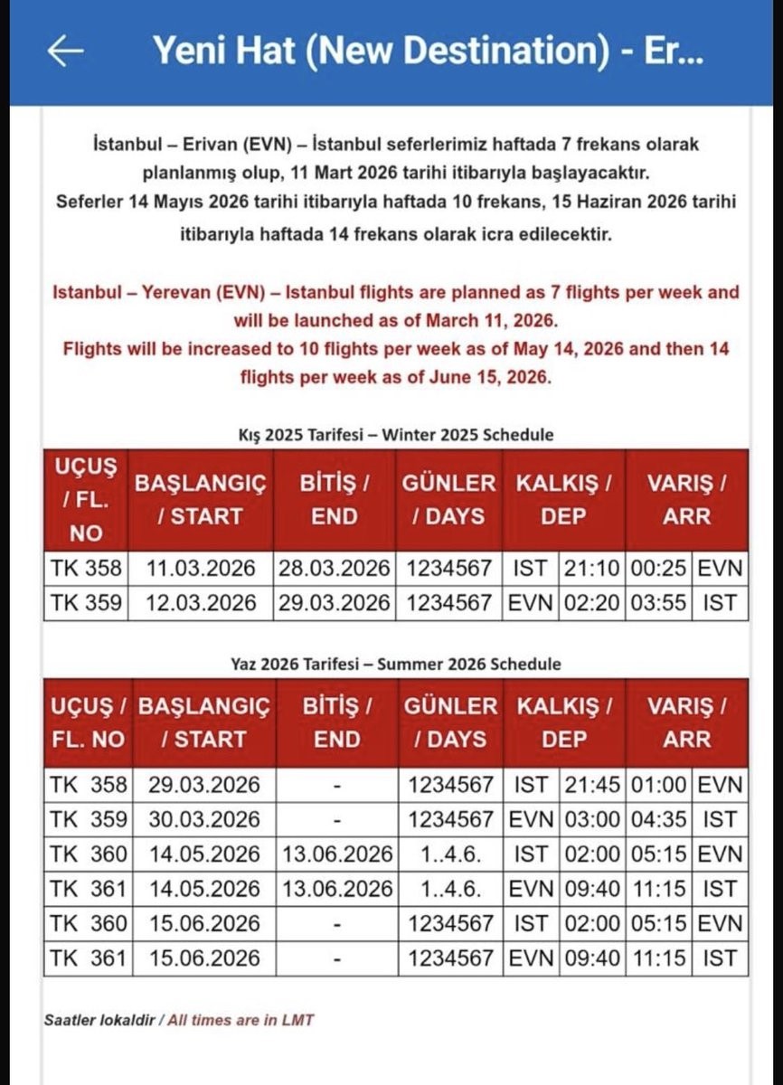 T&uuml;rk Hava Yolları Ermenistan seferlerine başlıyor
