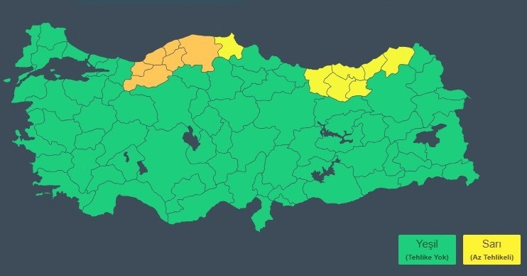 Sinop’un batısı için sarı kodlu kar alarmı