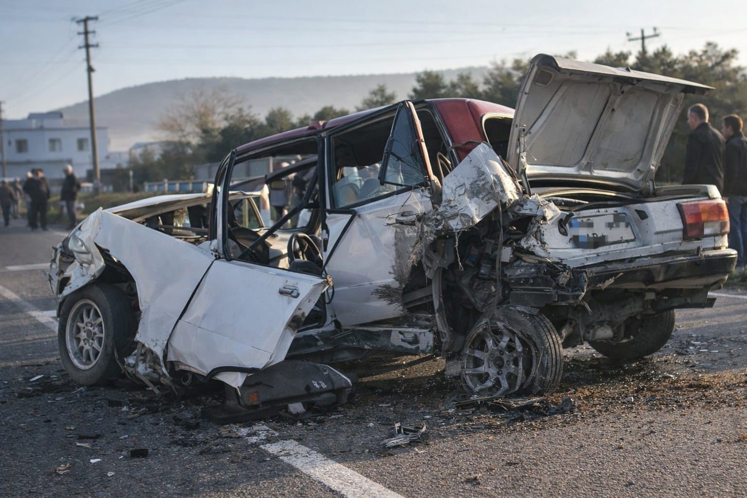 Milas’ta zincirleme kaza, Tofaş araç teneke kutu gibi ezildi