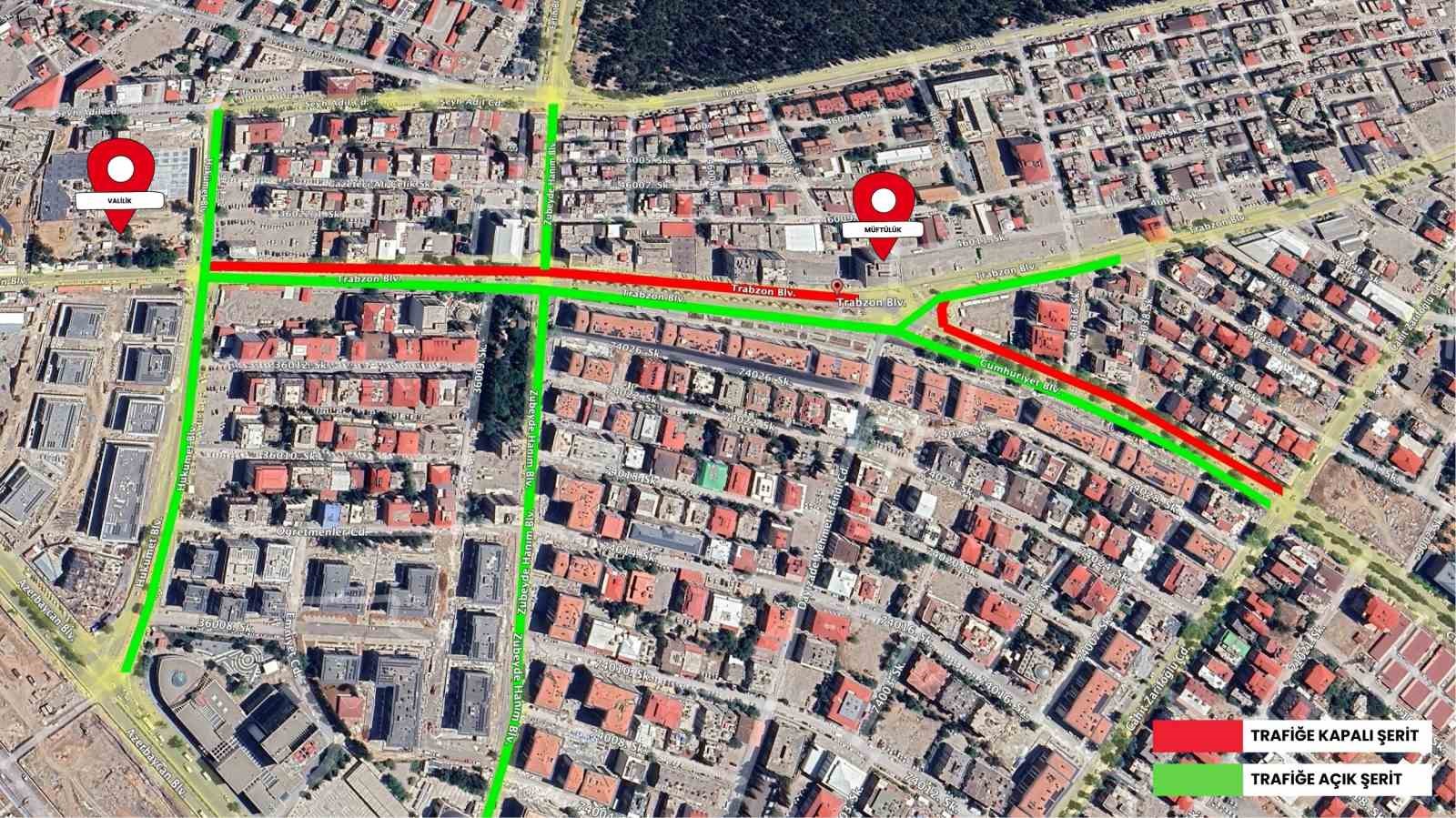 Kahramanmaraş’ta Trabzon Bulvarı’nda geçici trafik düzenlemesi yapıldı