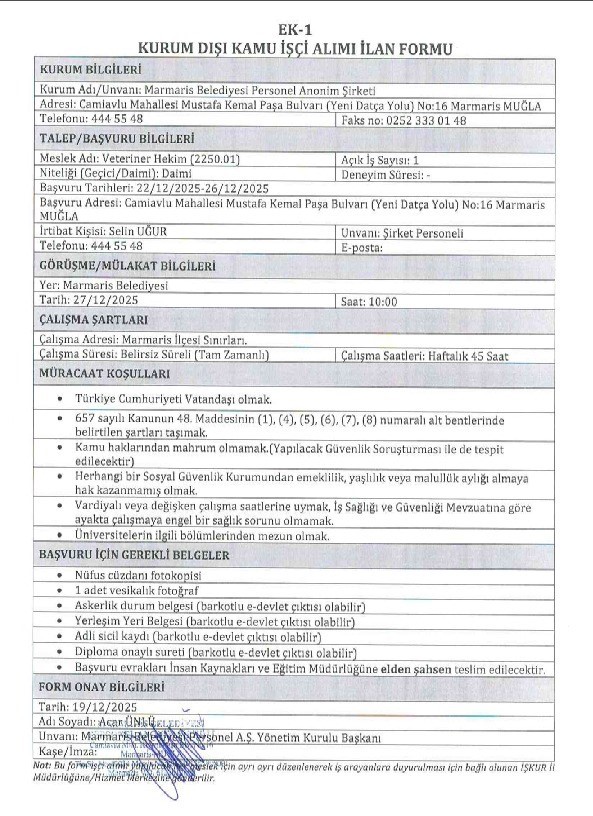 Marmaris Belediyesi Personel AŞ&rsquo;nin veteriner hekim alımında m&uuml;lakat i&ccedil;in geldi kapıda kaldı
