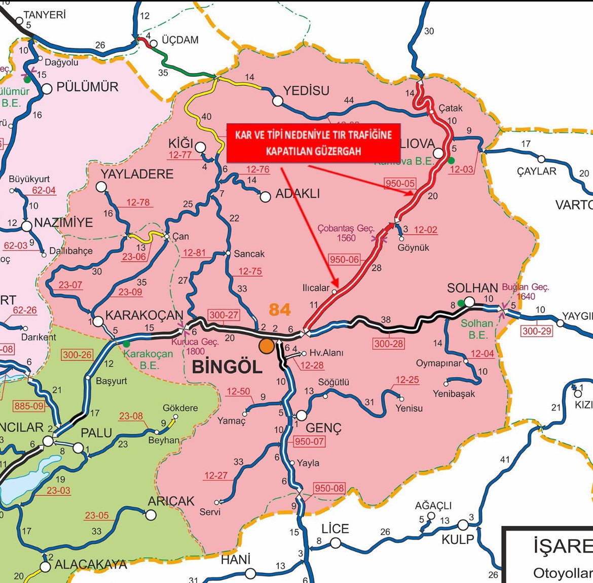 Bingöl-Erzurum karayolu tır trafiğine kapatıldı