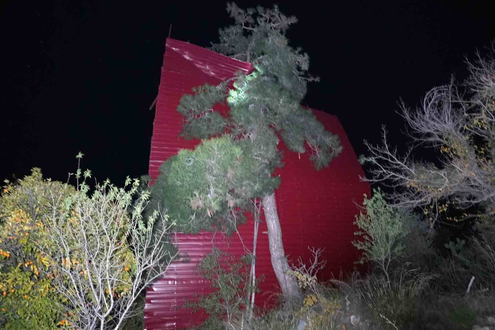 Mersin’de şiddetli rüzgar çatıyı uçurdu, asırlık meşeyi devirdi