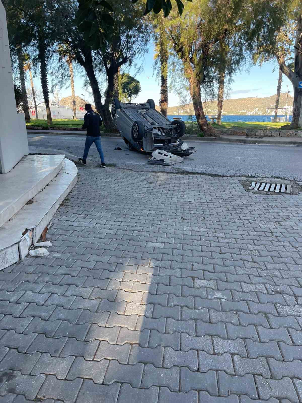 Bodrum&rsquo;da takla atan ara&ccedil;tan burnu bile kanamadı &ccedil;ıktı
