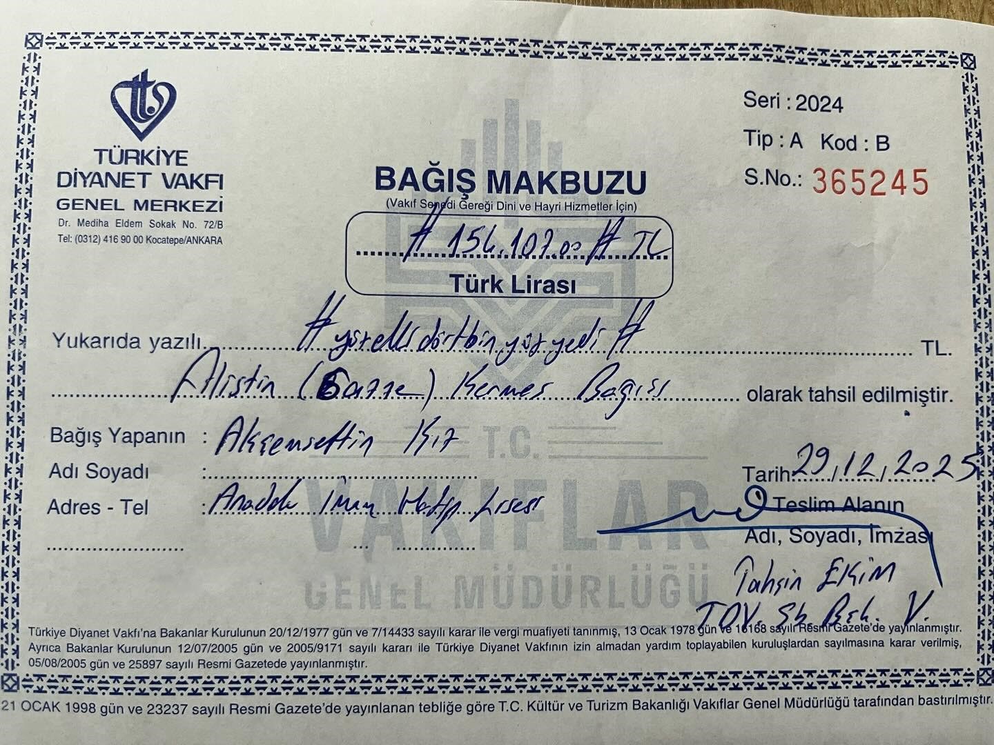 K&uuml;tahya Akşemsettin Kız Anadolu İmam Hatip Lisesinden Filistin&rsquo;e 236 bin TL destek
