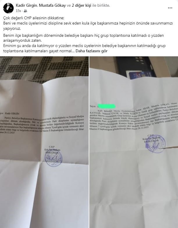Eski İl&ccedil;e Başkanı Girgin&rsquo;den CHP Kula İl&ccedil;e Başkanlığı&rsquo;na sert &ccedil;ıkış
