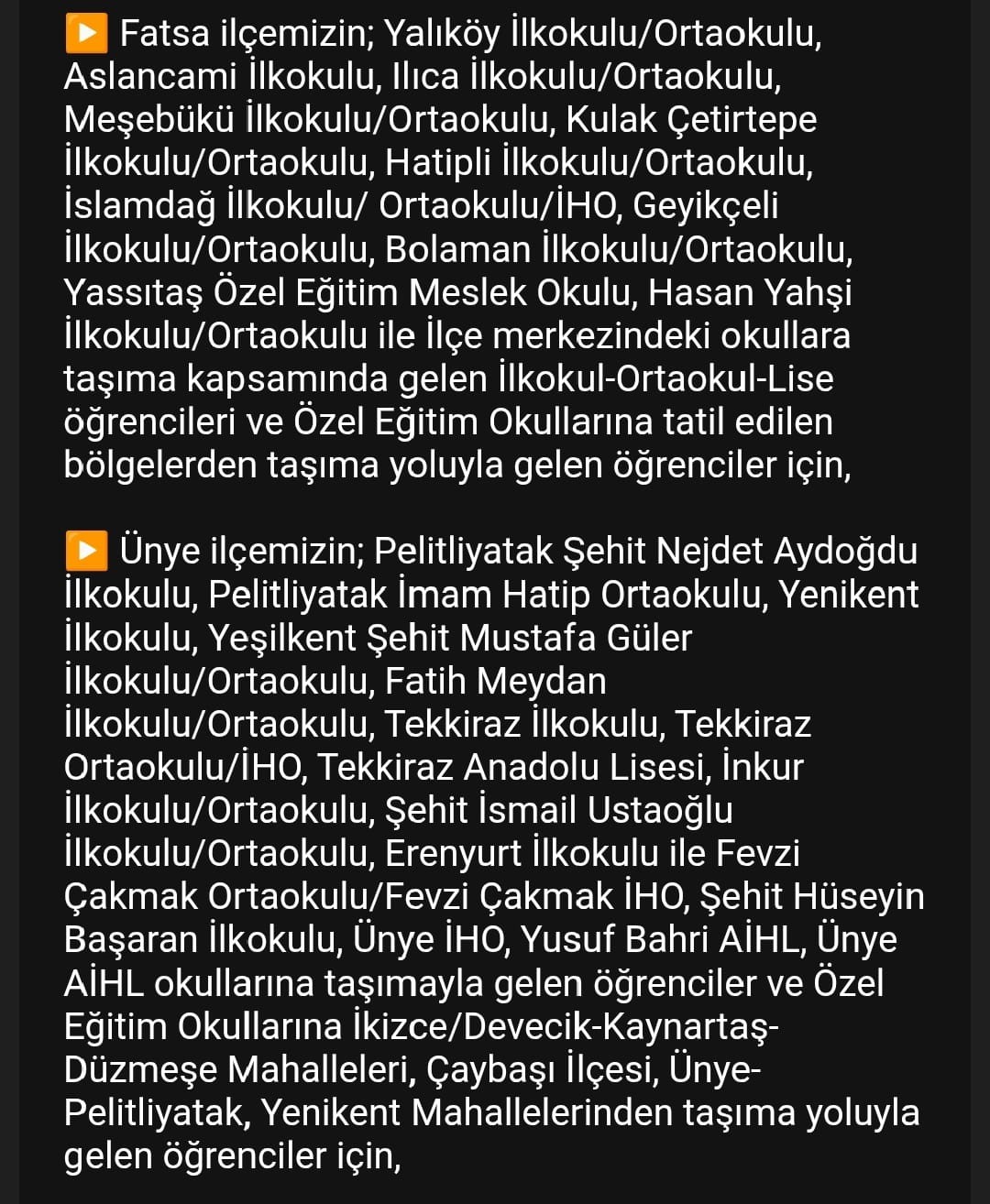 Ordu&rsquo;da eğitime kar engeli
