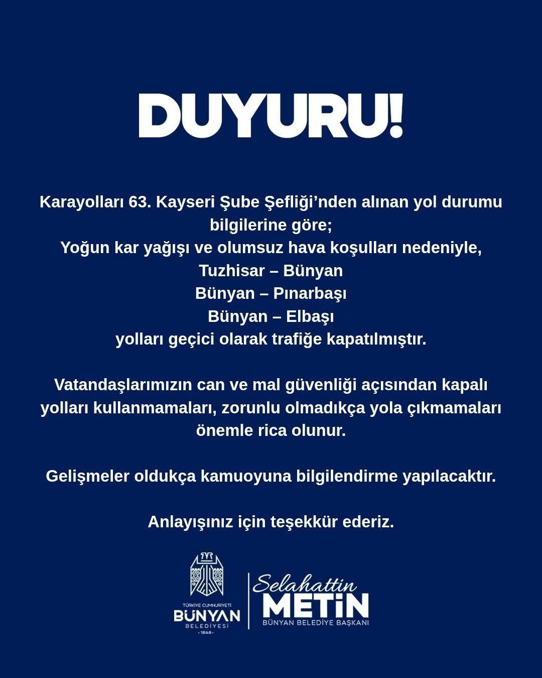 Bünyan’da ulaşıma kar engeli