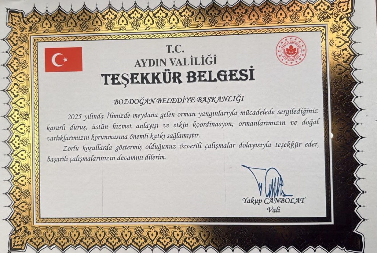 Aydın Valiliği&rsquo;nden Bozdoğan Belediyesi&rsquo;ne teşekk&uuml;r
