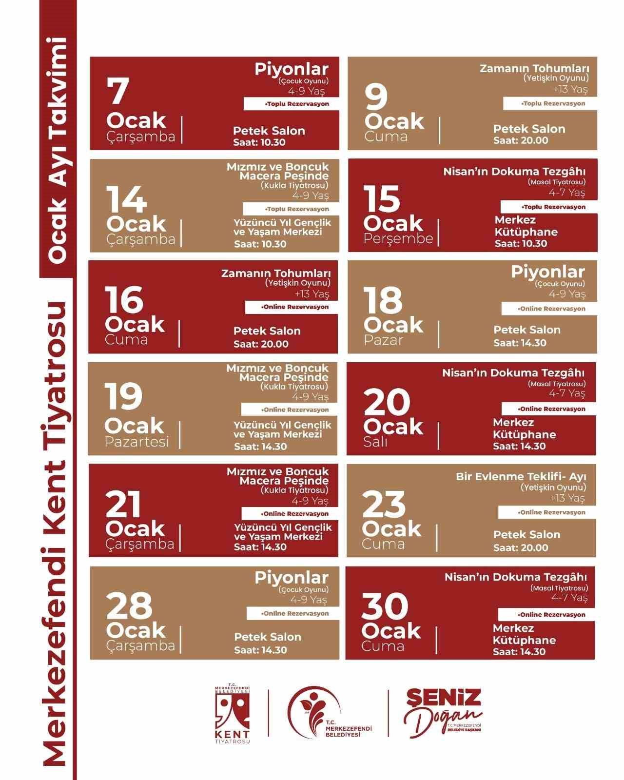 Merkezefendi Kent Tiyatrosunun Ocak ayı oyun takvimi yayınlandı