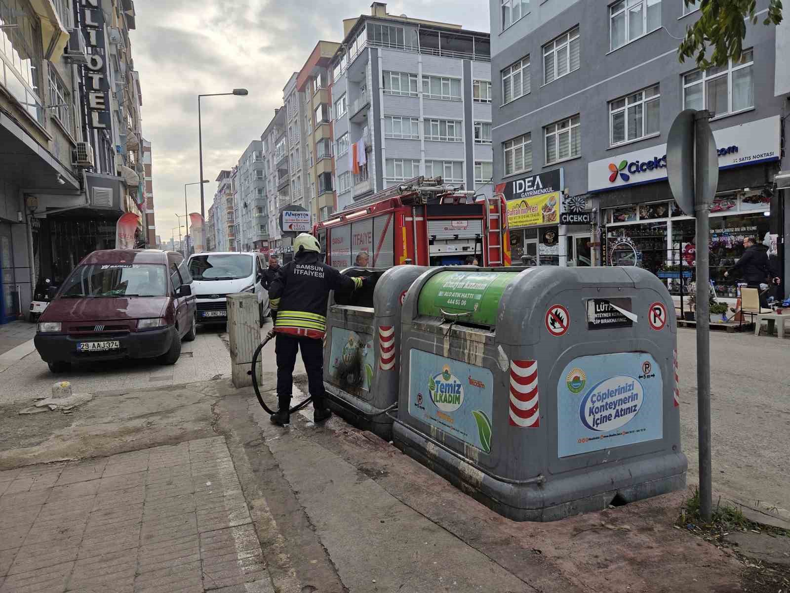 Çöp konteyneri yangınına itfaiye müdahale etti