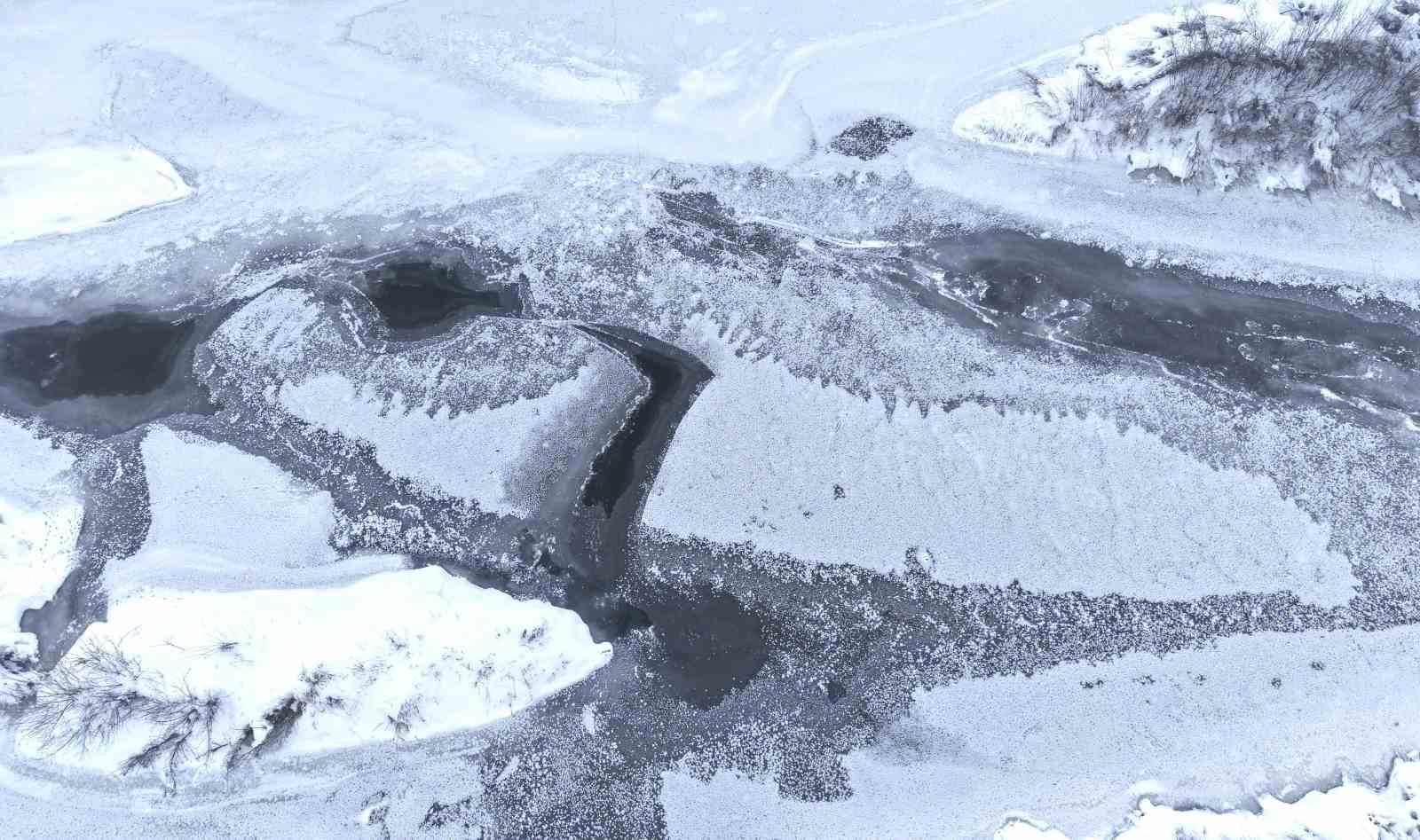 Dondurucu soğukların hakim olduğu Muş’ta Karasu Nehri buz tuttu