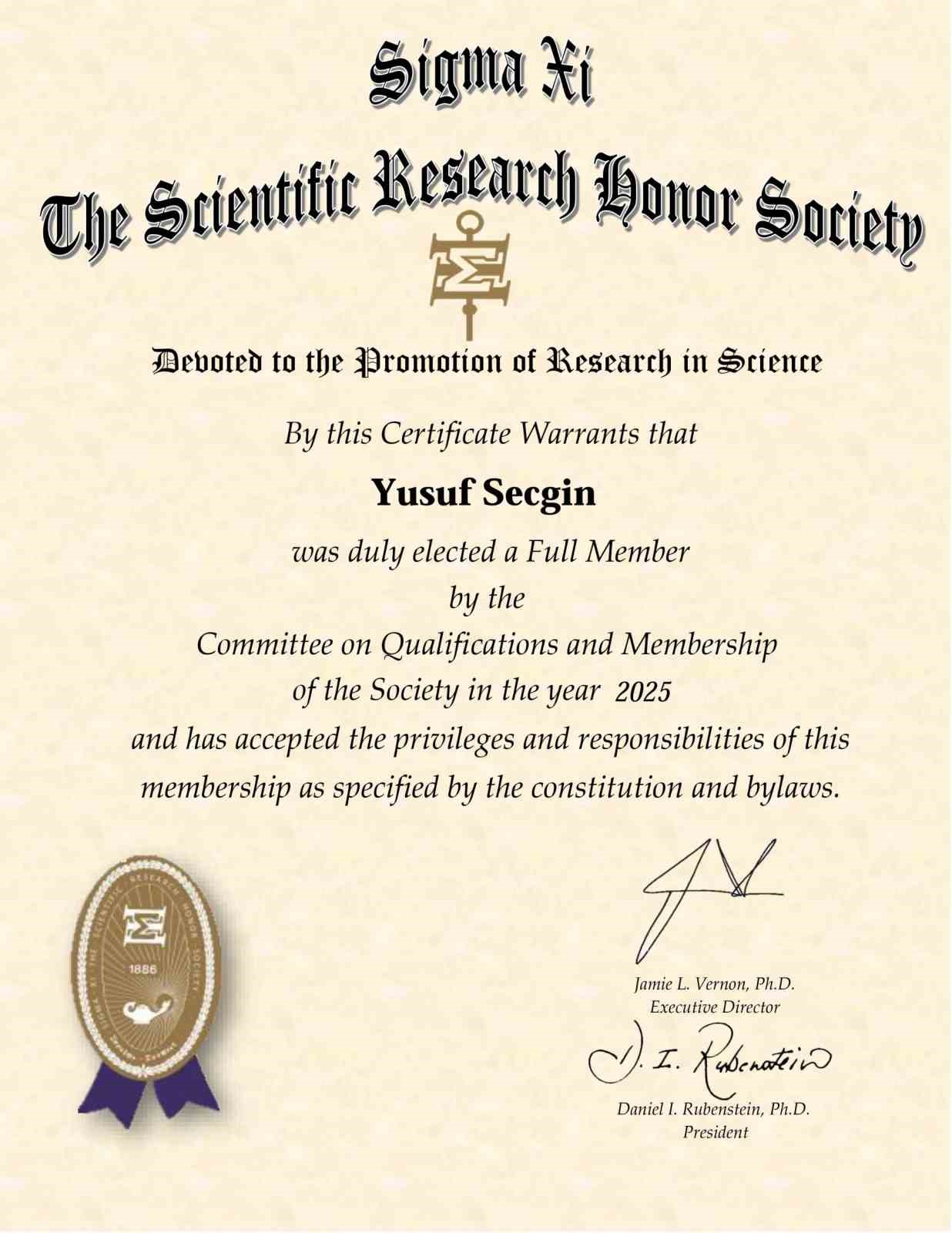 KB&Uuml;&rsquo;l&uuml; akademisyen Sigma Xi&rsquo;ye kabul edildi
