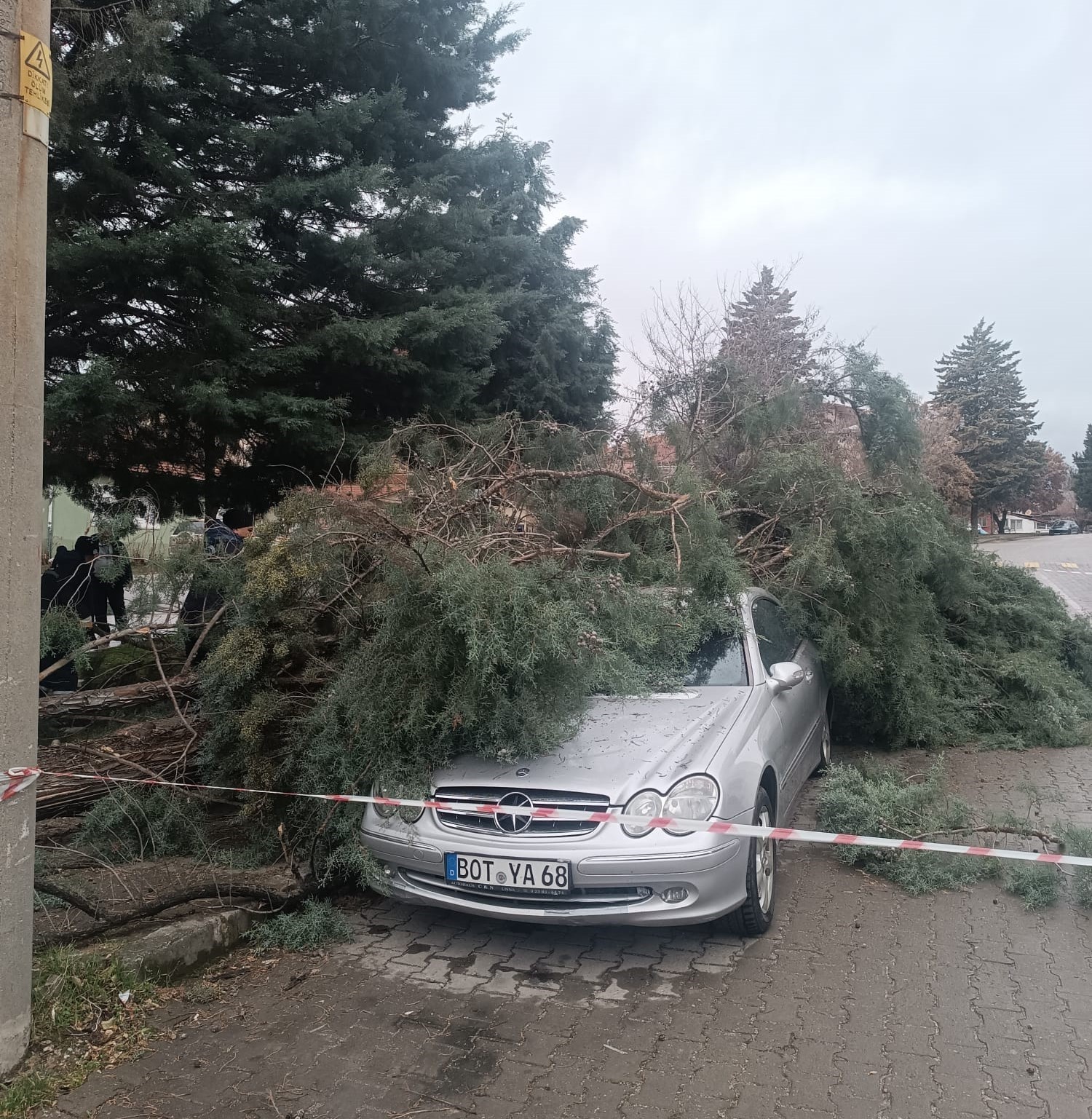 Gediz&rsquo;de şiddetli r&uuml;zgar ağa&ccedil;ları devirdi, binalarda hasara sebep oldu
