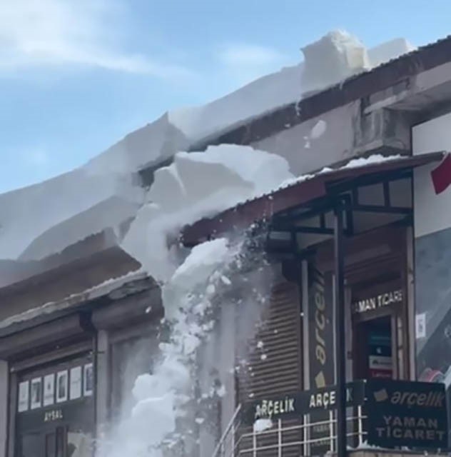 &Ccedil;atılardan d&uuml;şen kar k&uuml;tleleri paniğe neden oldu
