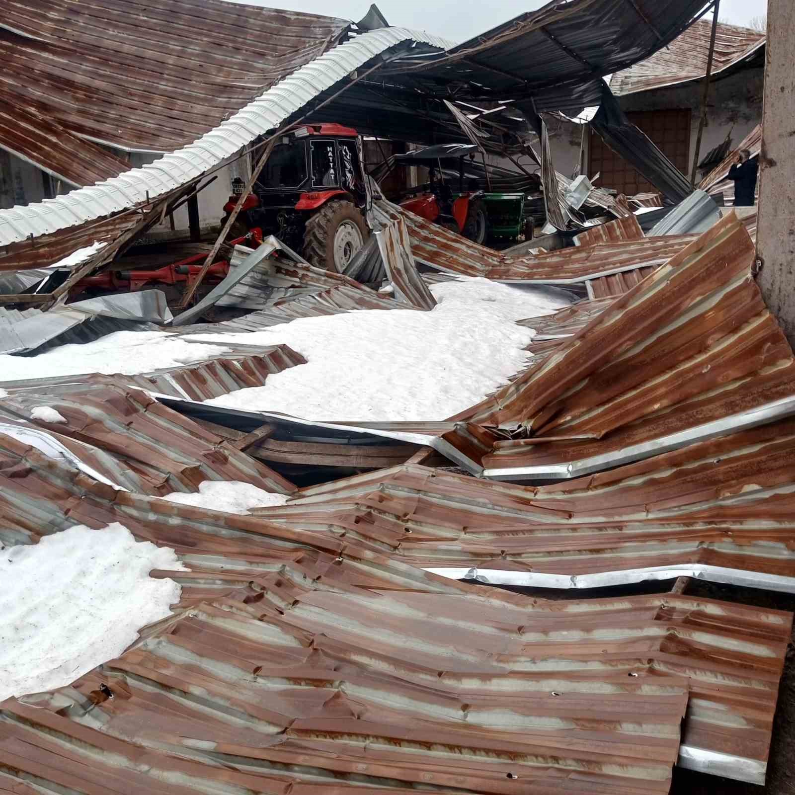 Kar birikintisi mandıra çatısını çökertti: 4 ton buğday zarar gördü