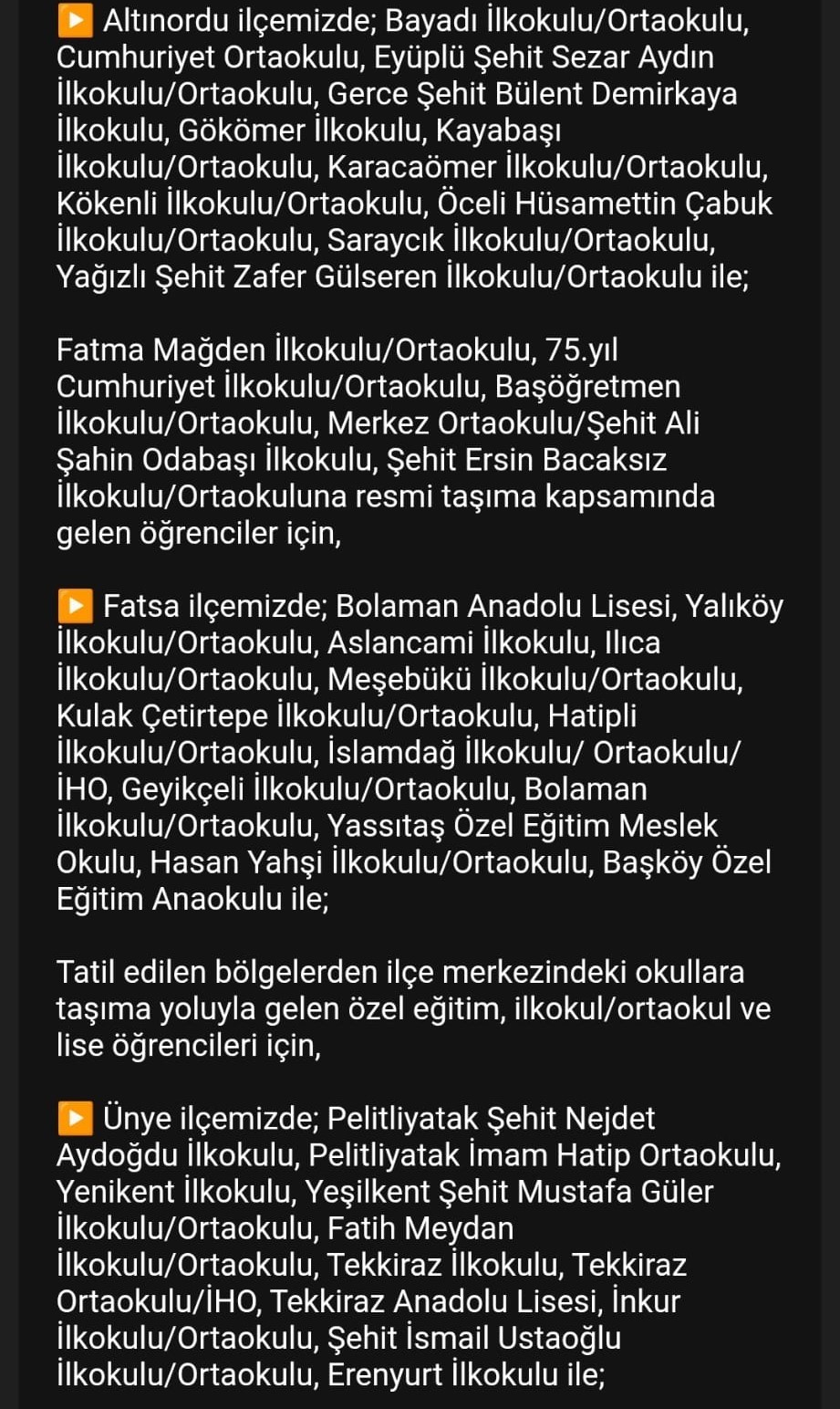 Ordu&rsquo;da eğitime kar engeli
