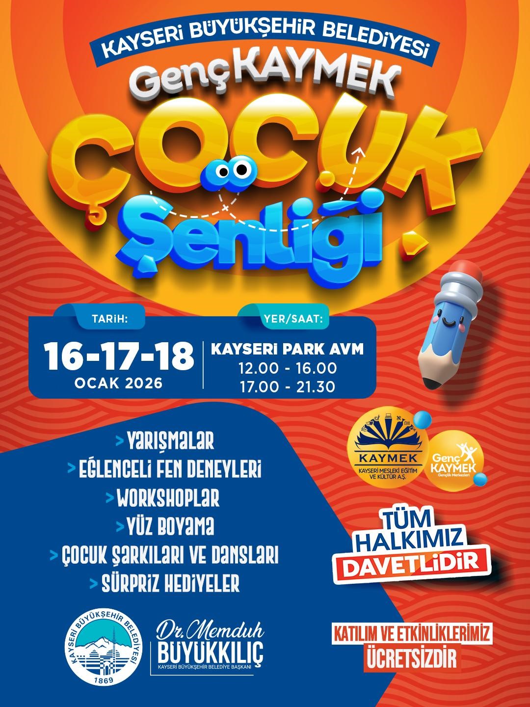 Yarıyıl tatilinde Genç KAYMEK Çocuk Şenliği yapılacak