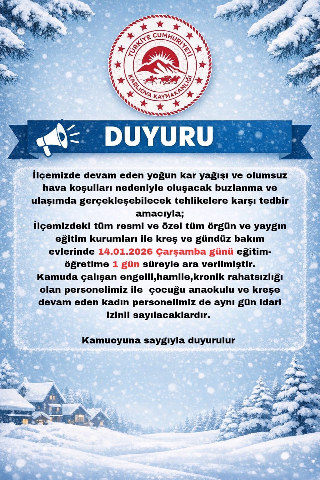 Bing&ouml;l&rsquo;&uuml;n 3 il&ccedil;esinde eğitime 1 g&uuml;n ara verildi
