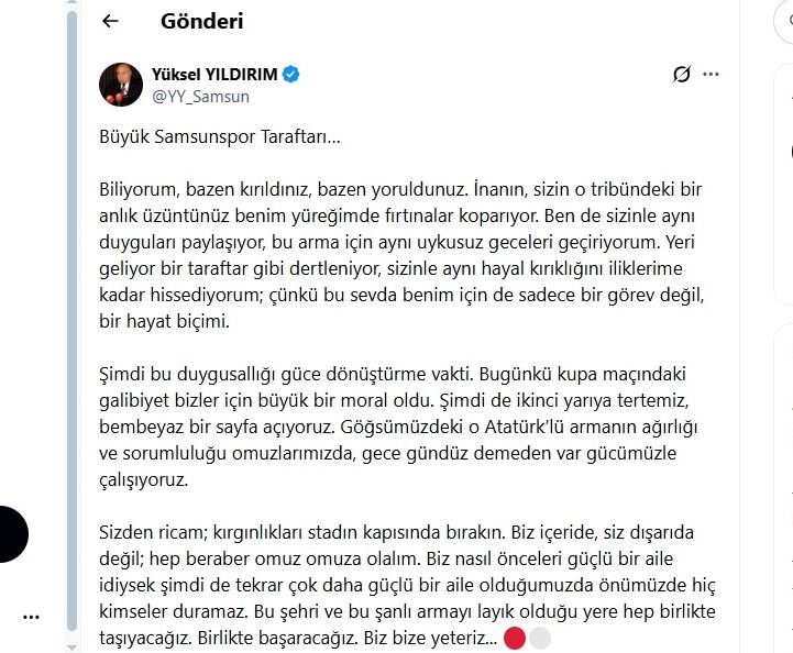 Yüksel Yıldırım: "Bembeyaz bir sayfa açıyoruz"