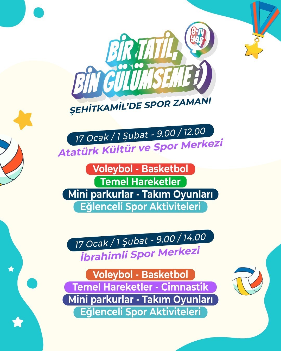 Şehitkamil’de yarıyıl tatili spor şenliğiyle renklenecek