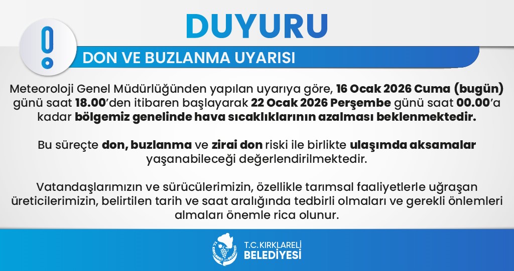 Kırklareli genelinde don ve buzlanma uyarısı: 6 gün sürecek