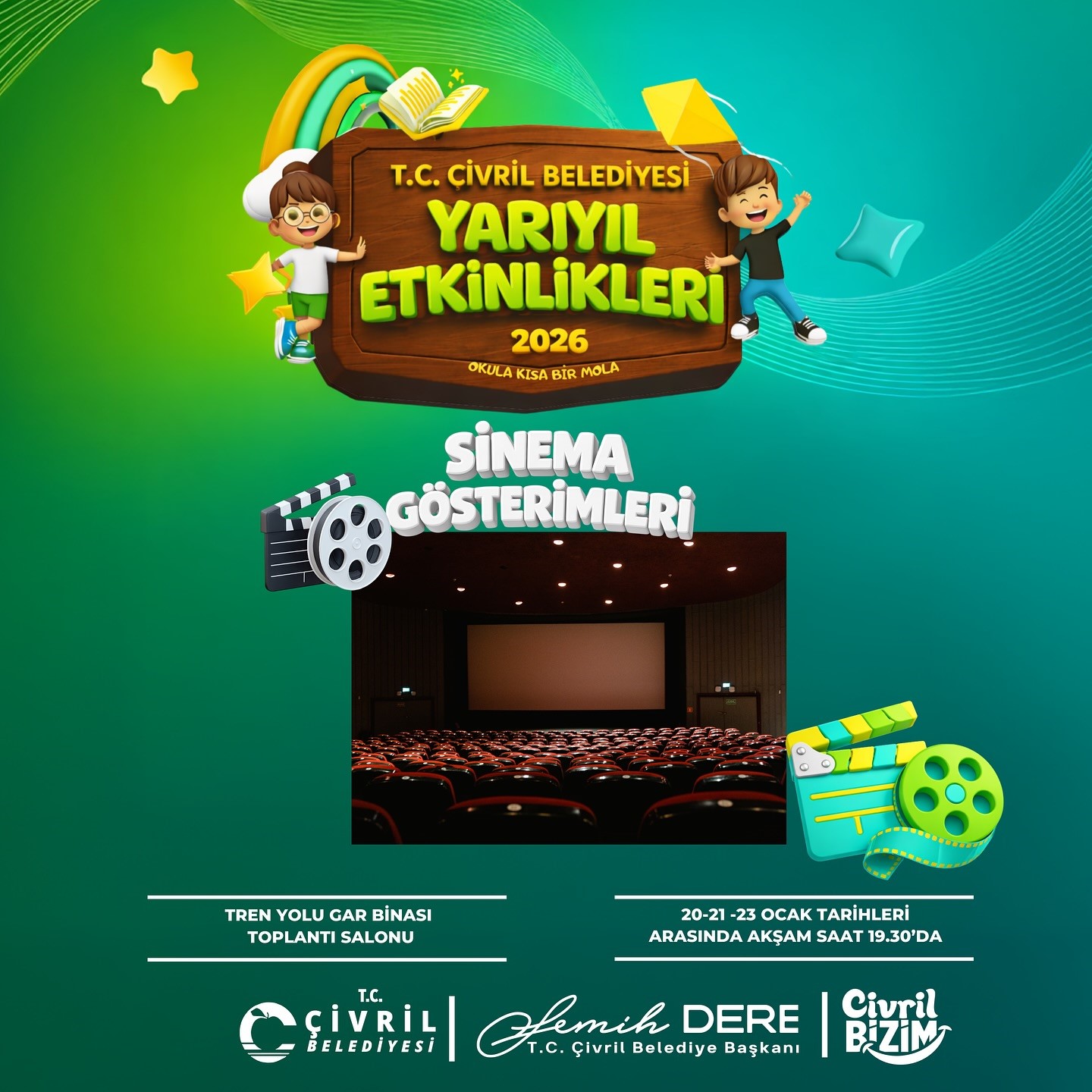 &Ccedil;ivril Belediyesi, yarıyıl tatiline &ouml;zel sinema ve at&ouml;lye etkinlikleri d&uuml;zenliyor

