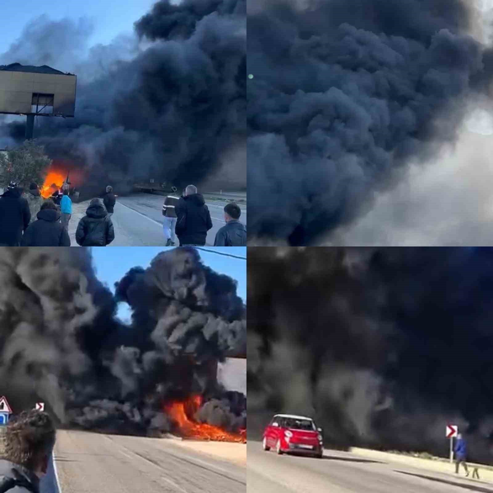 Oto lastik&ccedil;ide yangın: D-400&rsquo;&uuml; kara dumanlar kapladı
